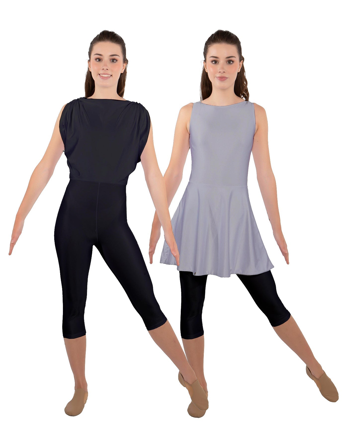 Solid Lycra Convertible Dress Tank Capri
