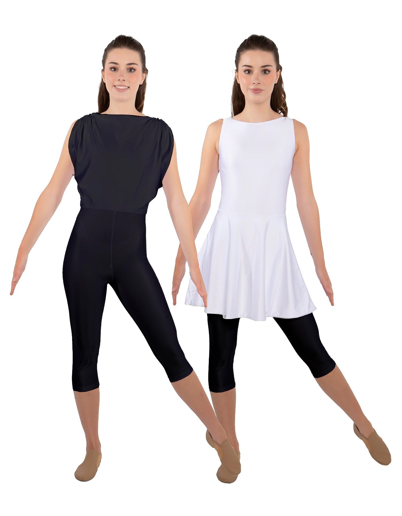 Solid Lycra Convertible Dress Tank Capri