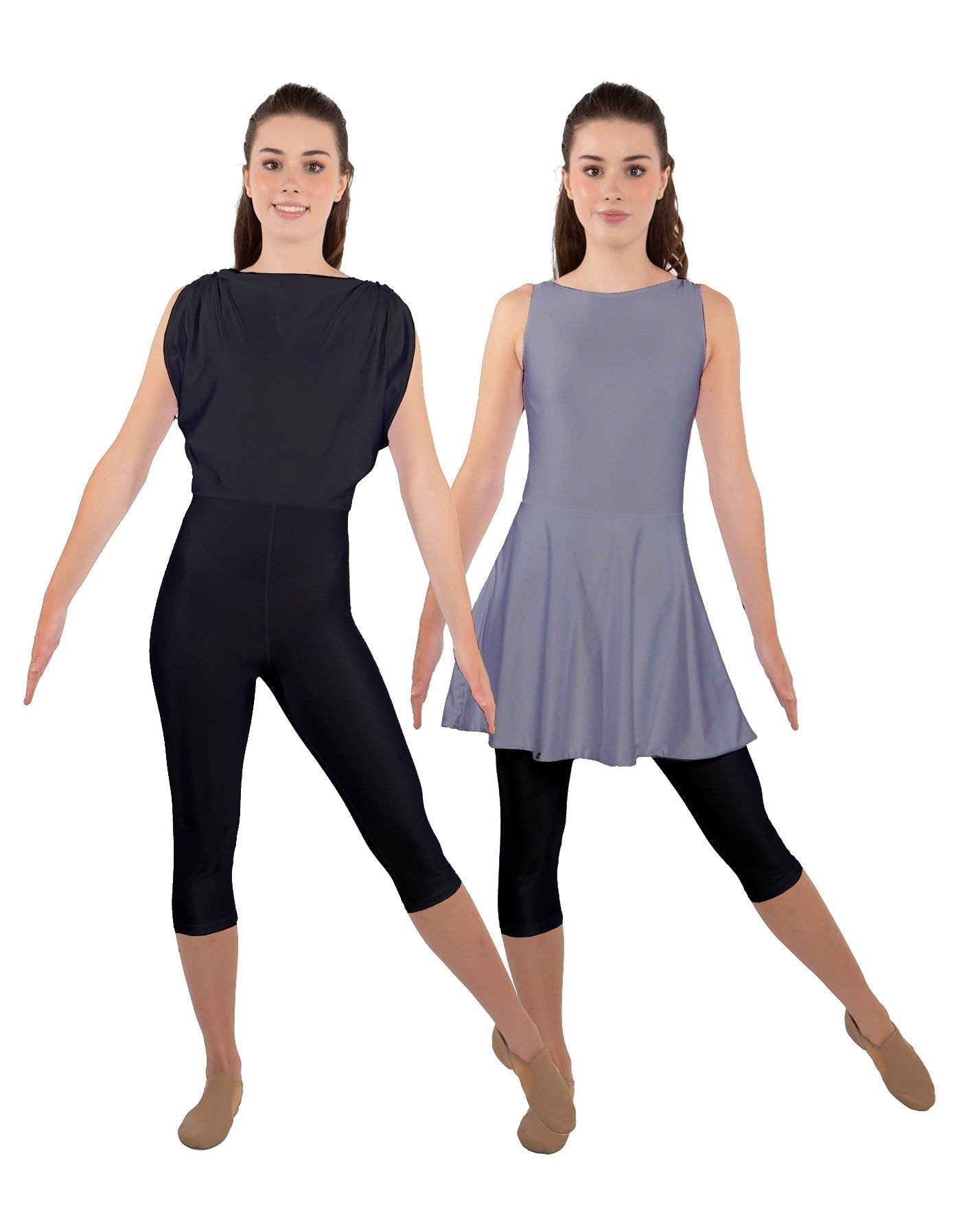 Solid Lycra Convertible Dress Tank Capri