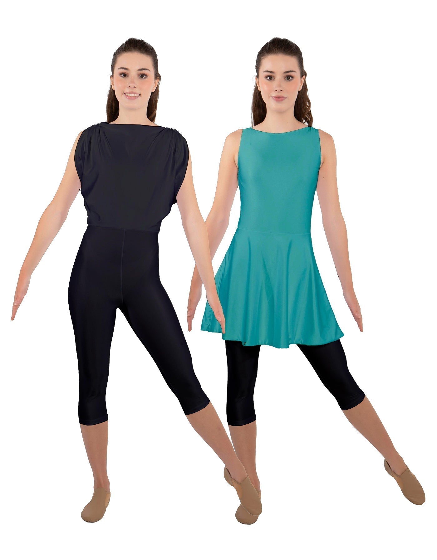 Solid Lycra Convertible Dress Tank Capri