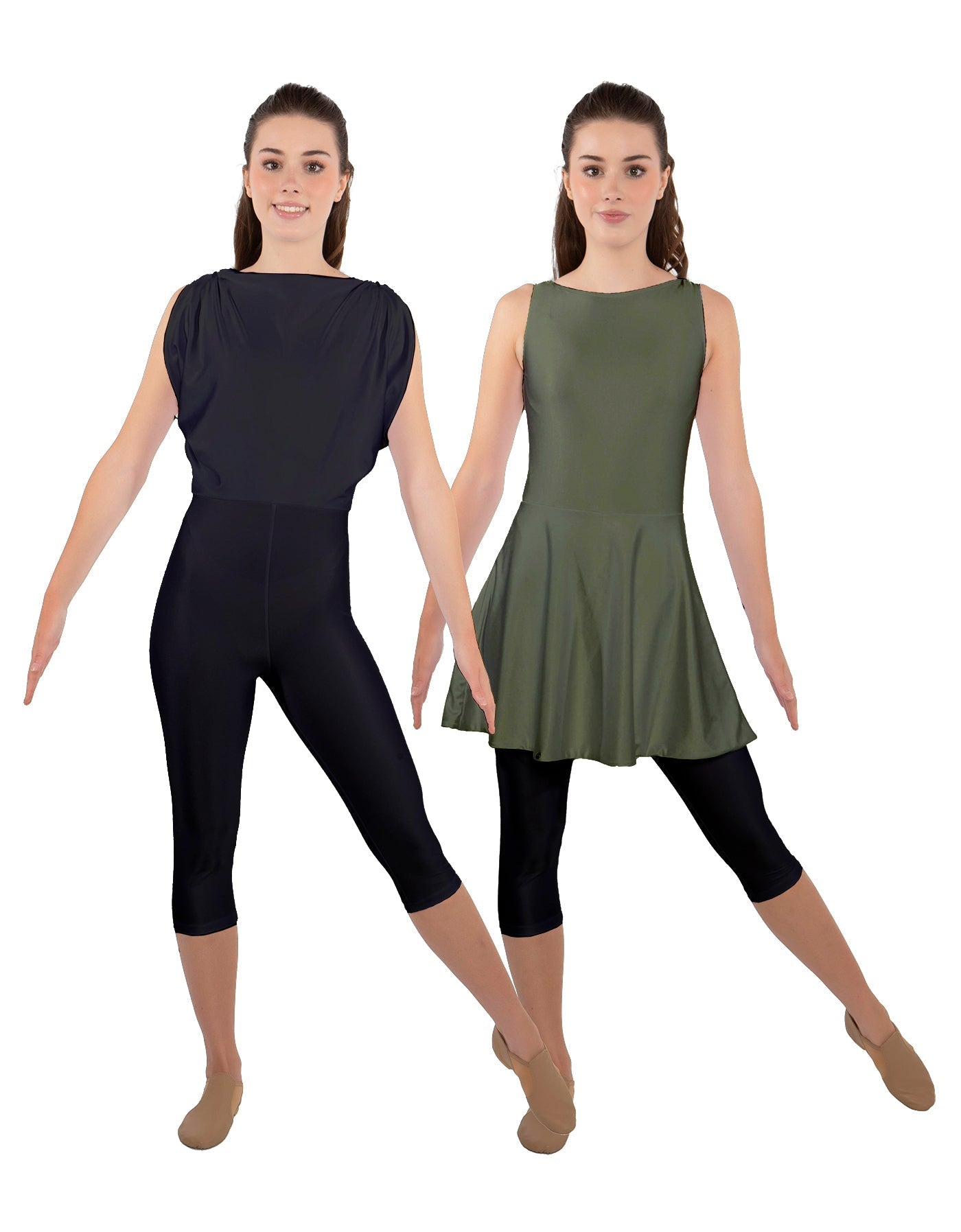 Solid Lycra Convertible Dress Tank Capri