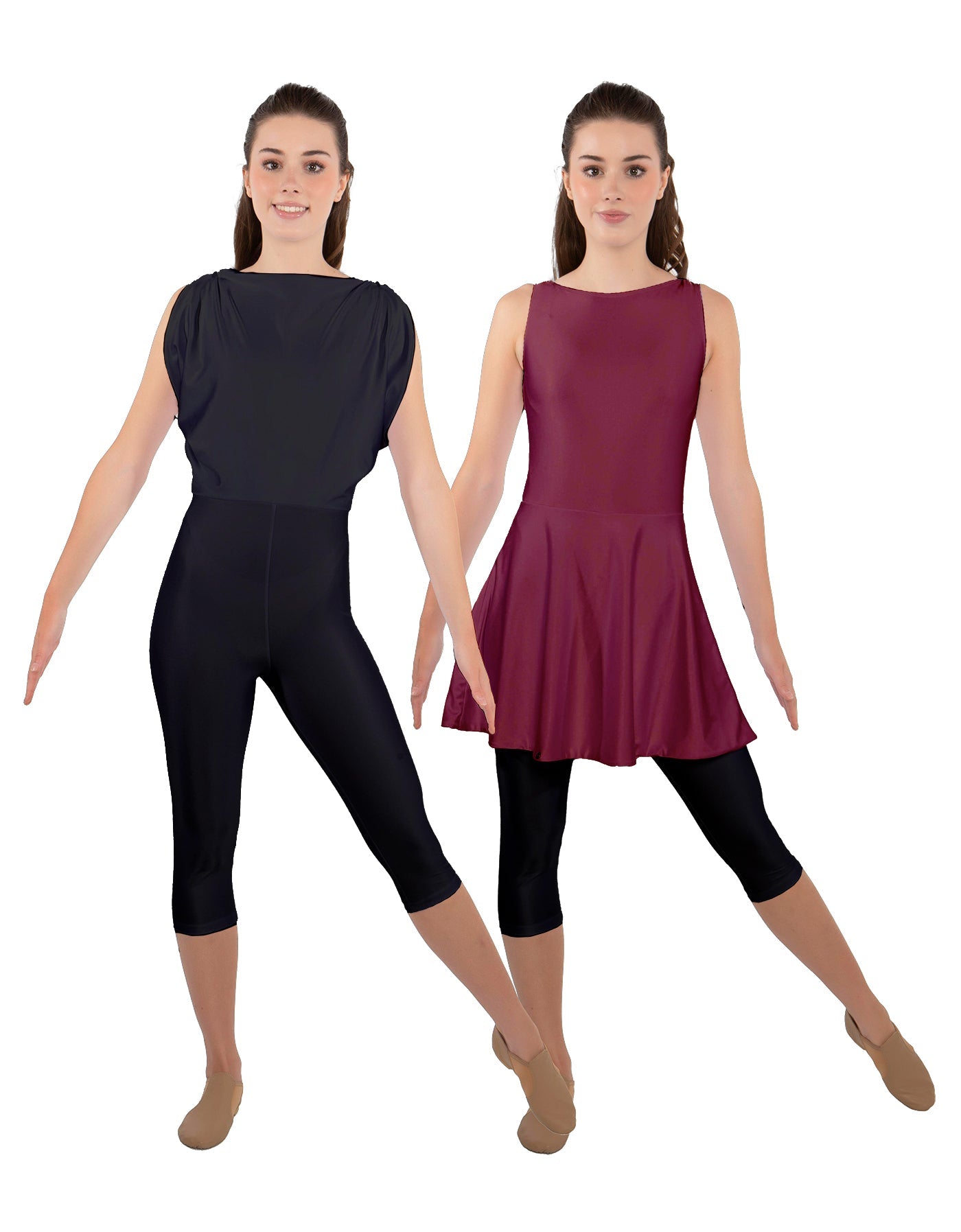 Solid Lycra Convertible Dress Tank Capri