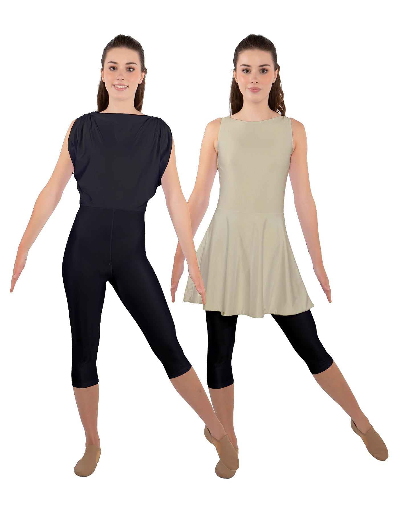 Solid Lycra Convertible Dress Tank Capri