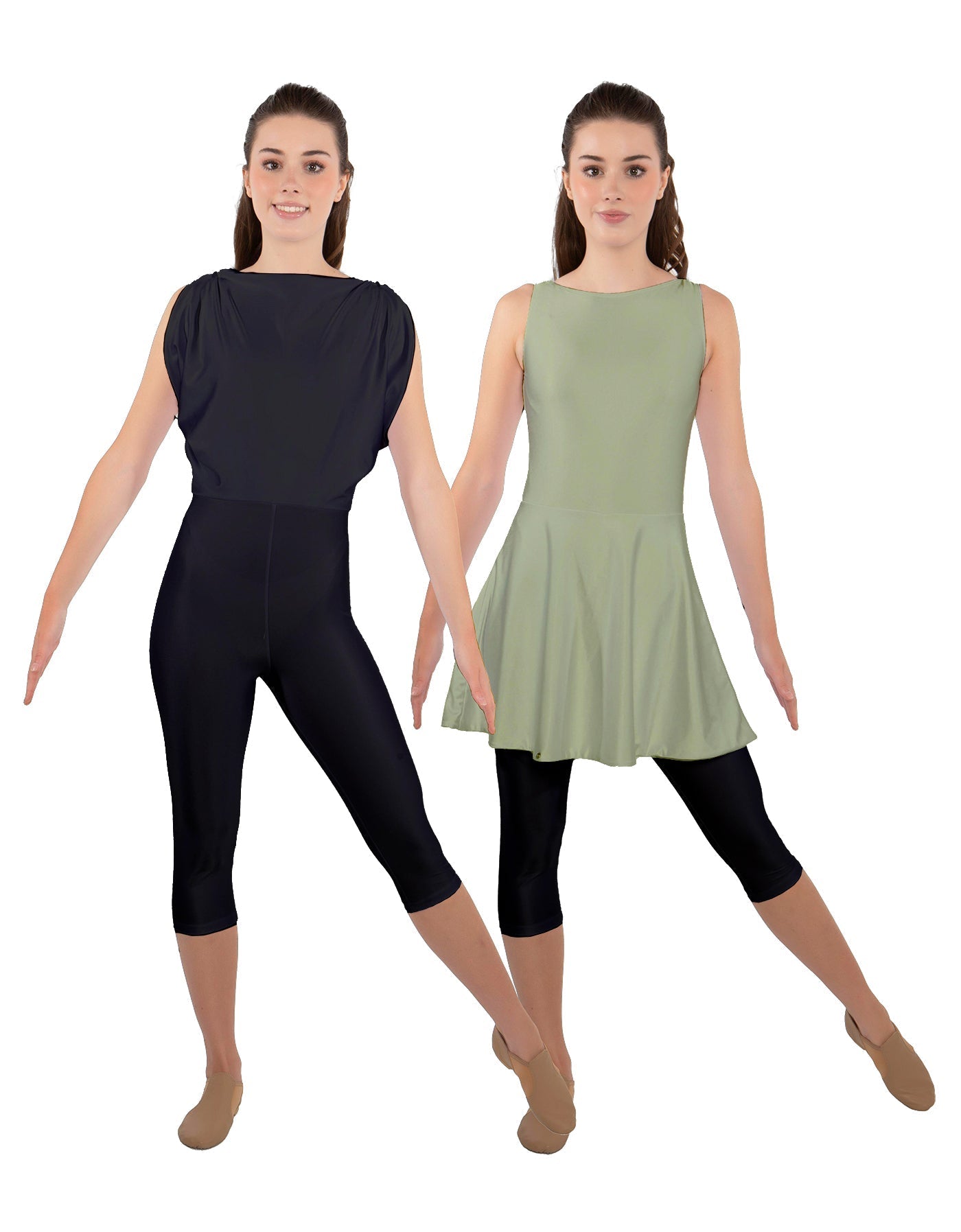 Solid Lycra Convertible Dress Tank Capri