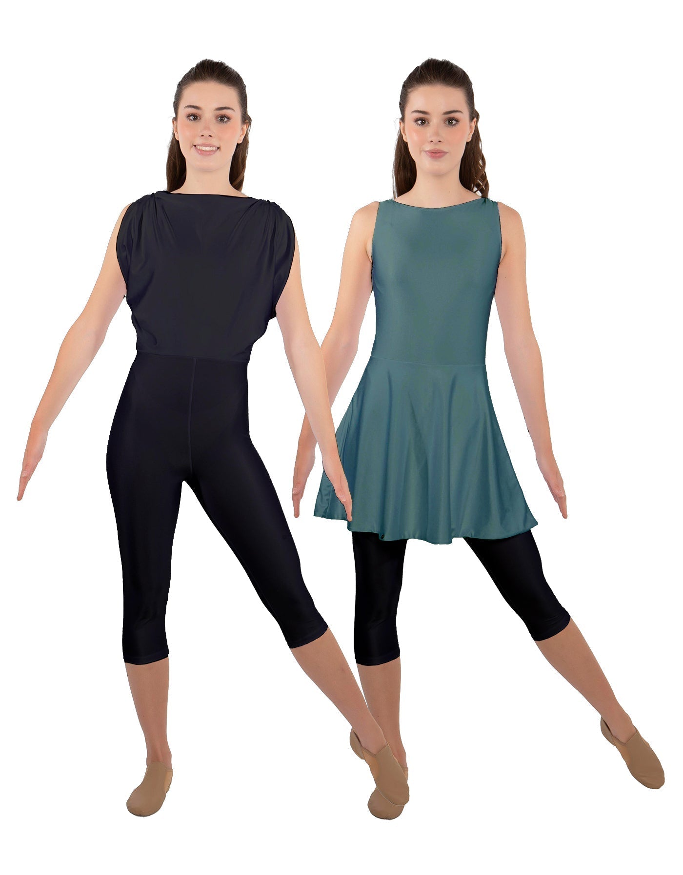 Solid Lycra Convertible Dress Tank Capri