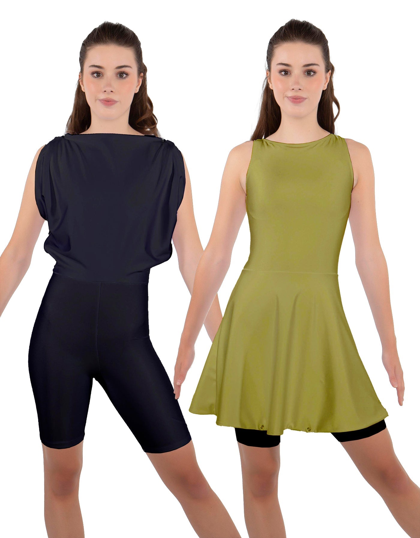 Solid Lycra Convertible Dress Tank Bikeshort