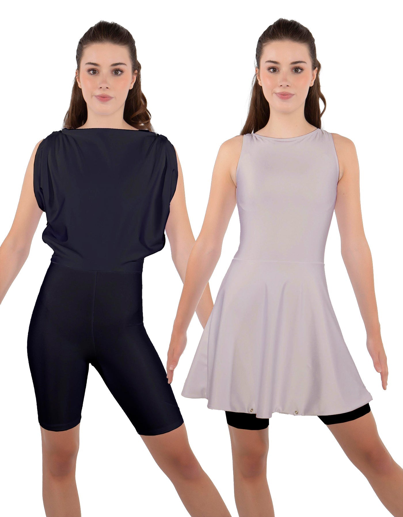 Solid Lycra Convertible Dress Tank Bikeshort