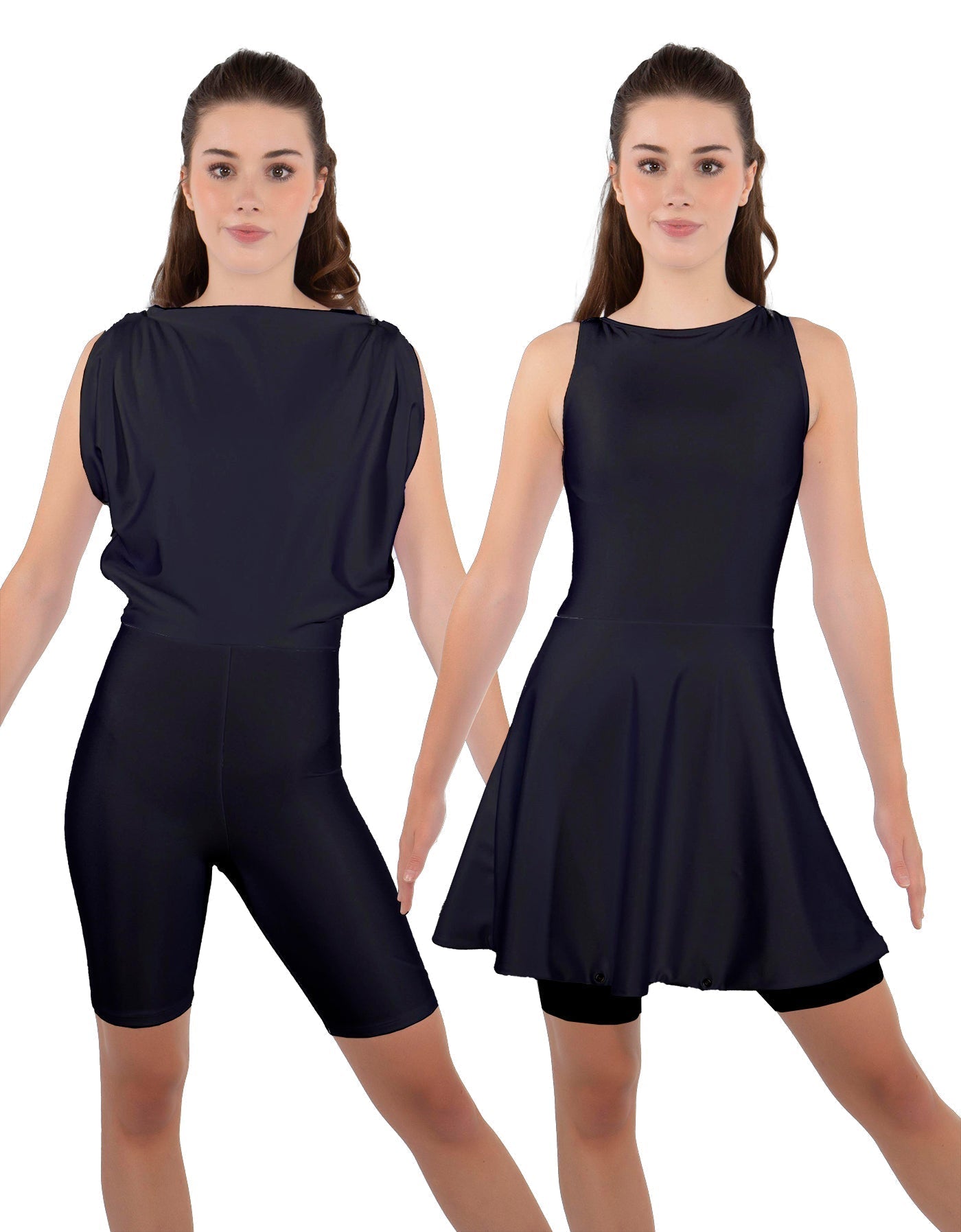Solid Lycra Convertible Dress Tank Bikeshort