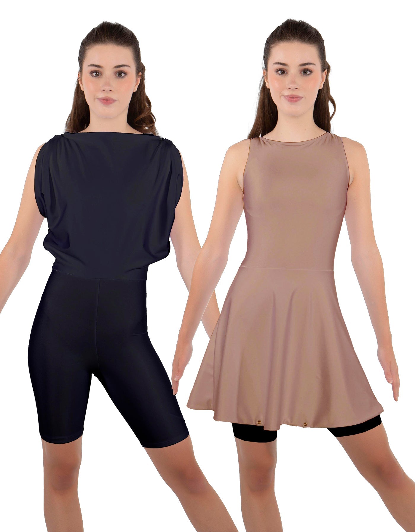 Solid Lycra Convertible Dress Tank Bikeshort