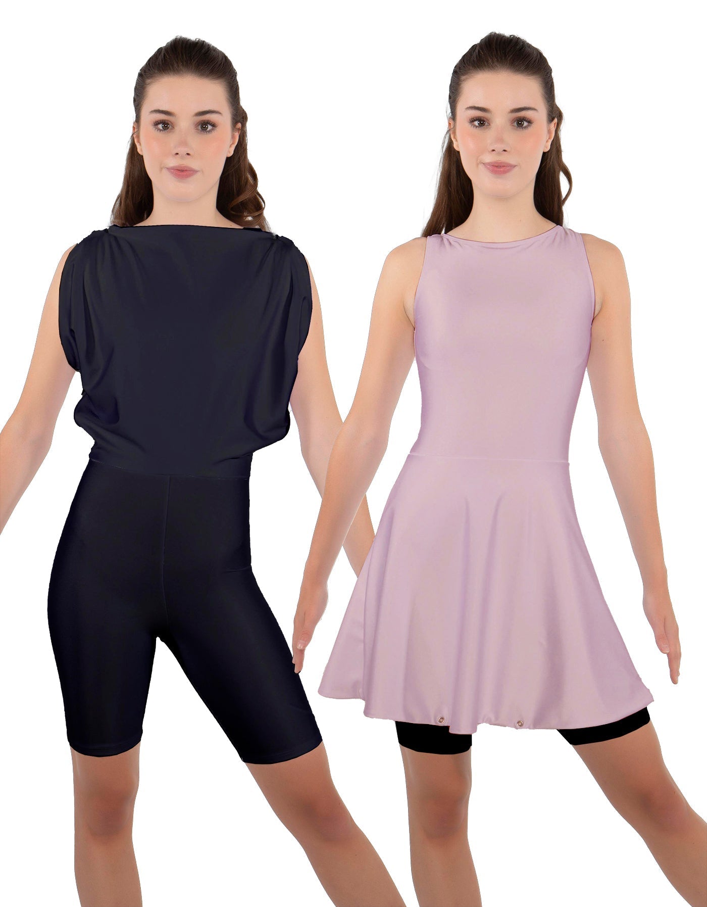 Solid Lycra Convertible Dress Tank Bikeshort