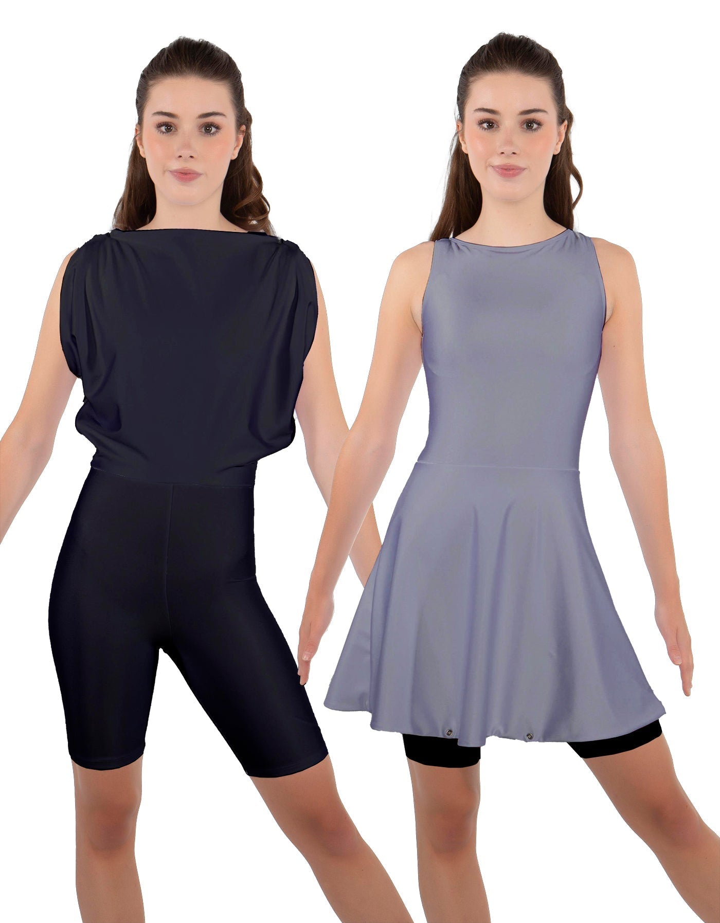 Solid Lycra Convertible Dress Tank Bikeshort