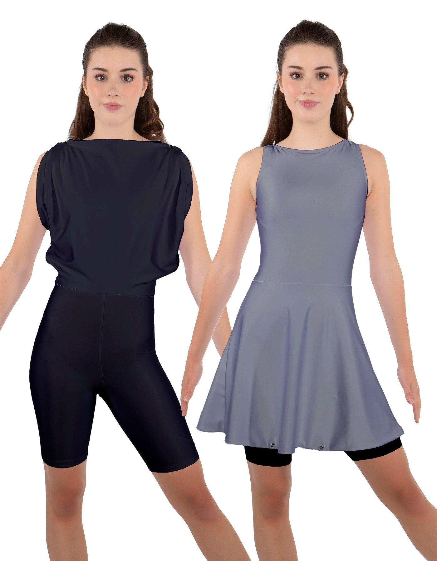 Solid Lycra Convertible Dress Tank Bikeshort