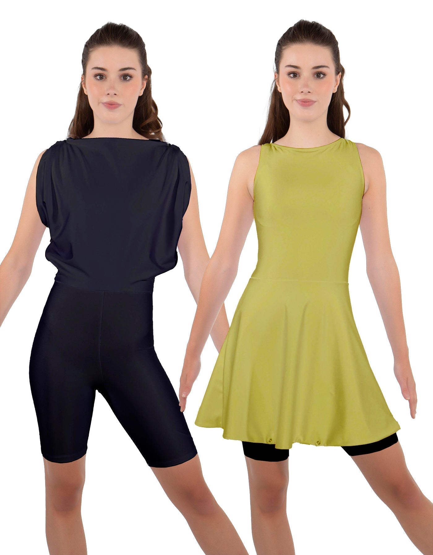 Solid Lycra Convertible Dress Tank Bikeshort