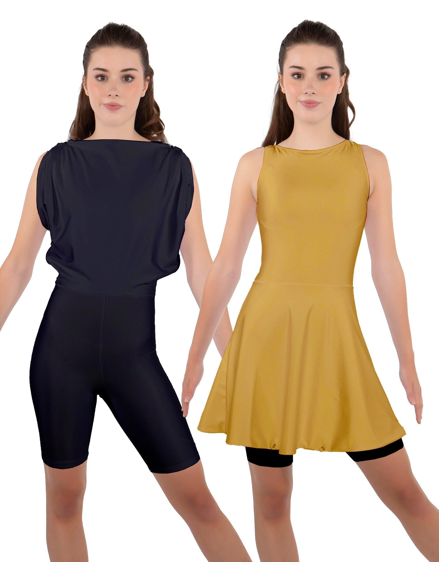 Solid Lycra Convertible Dress Tank Bikeshort