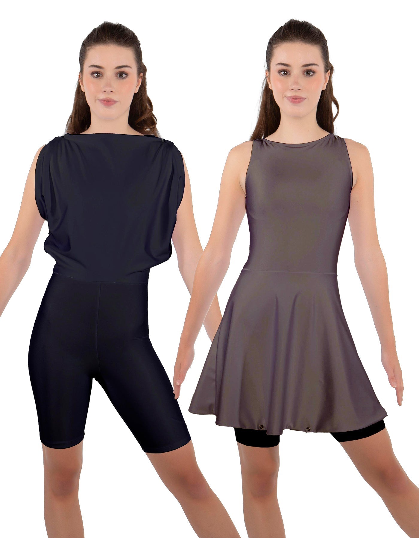 Solid Lycra Convertible Dress Tank Bikeshort
