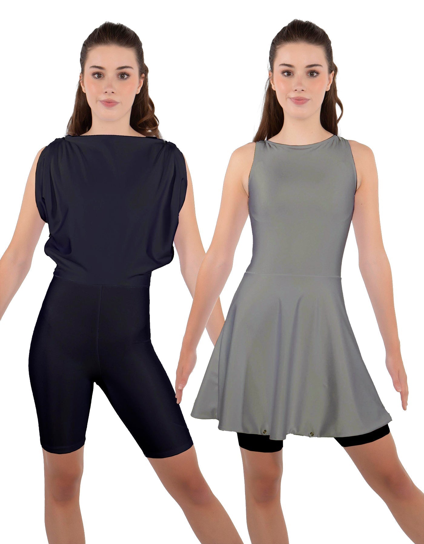 Solid Lycra Convertible Dress Tank Bikeshort