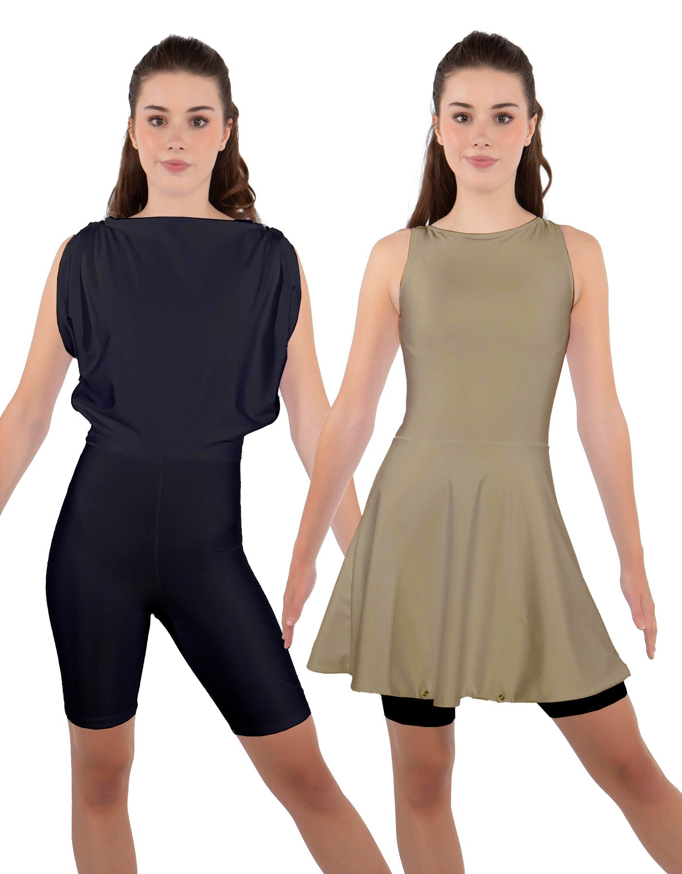 Solid Lycra Convertible Dress Tank Bikeshort