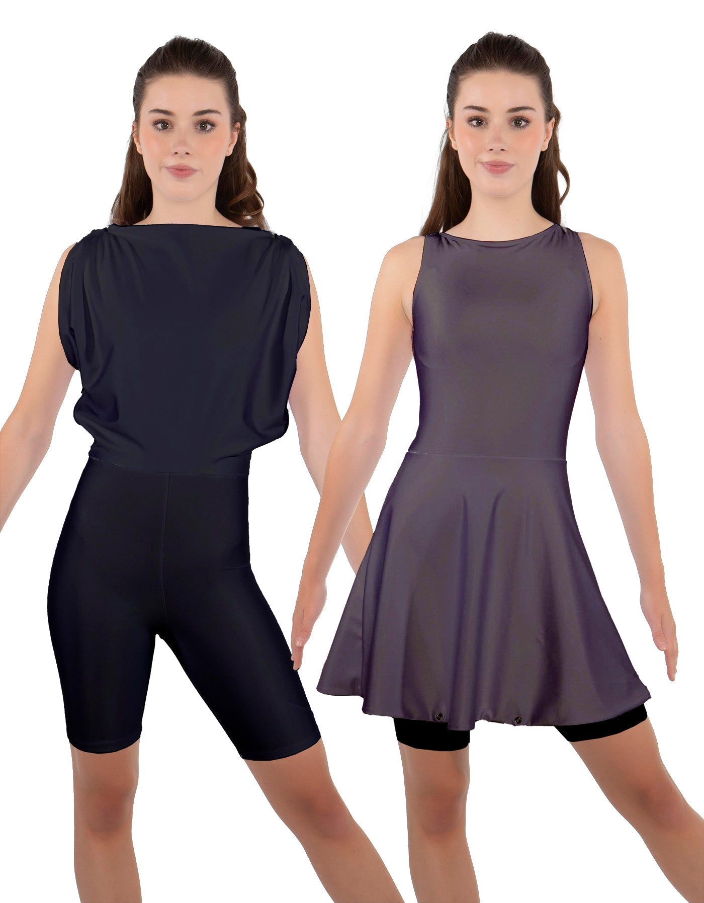 Solid Lycra Convertible Dress Tank Bikeshort