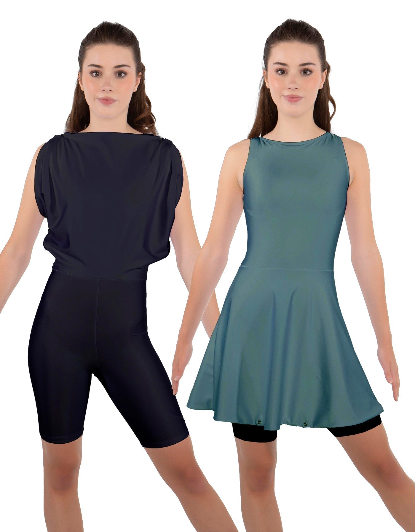 Solid Lycra Convertible Dress Tank Bikeshort