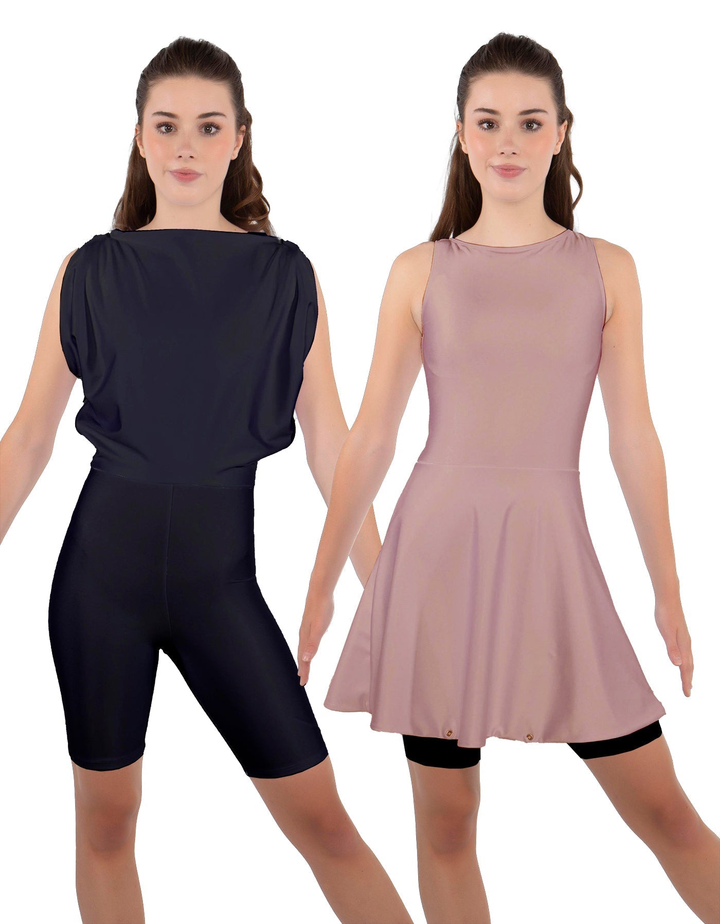 Solid Lycra Convertible Dress Tank Bikeshort