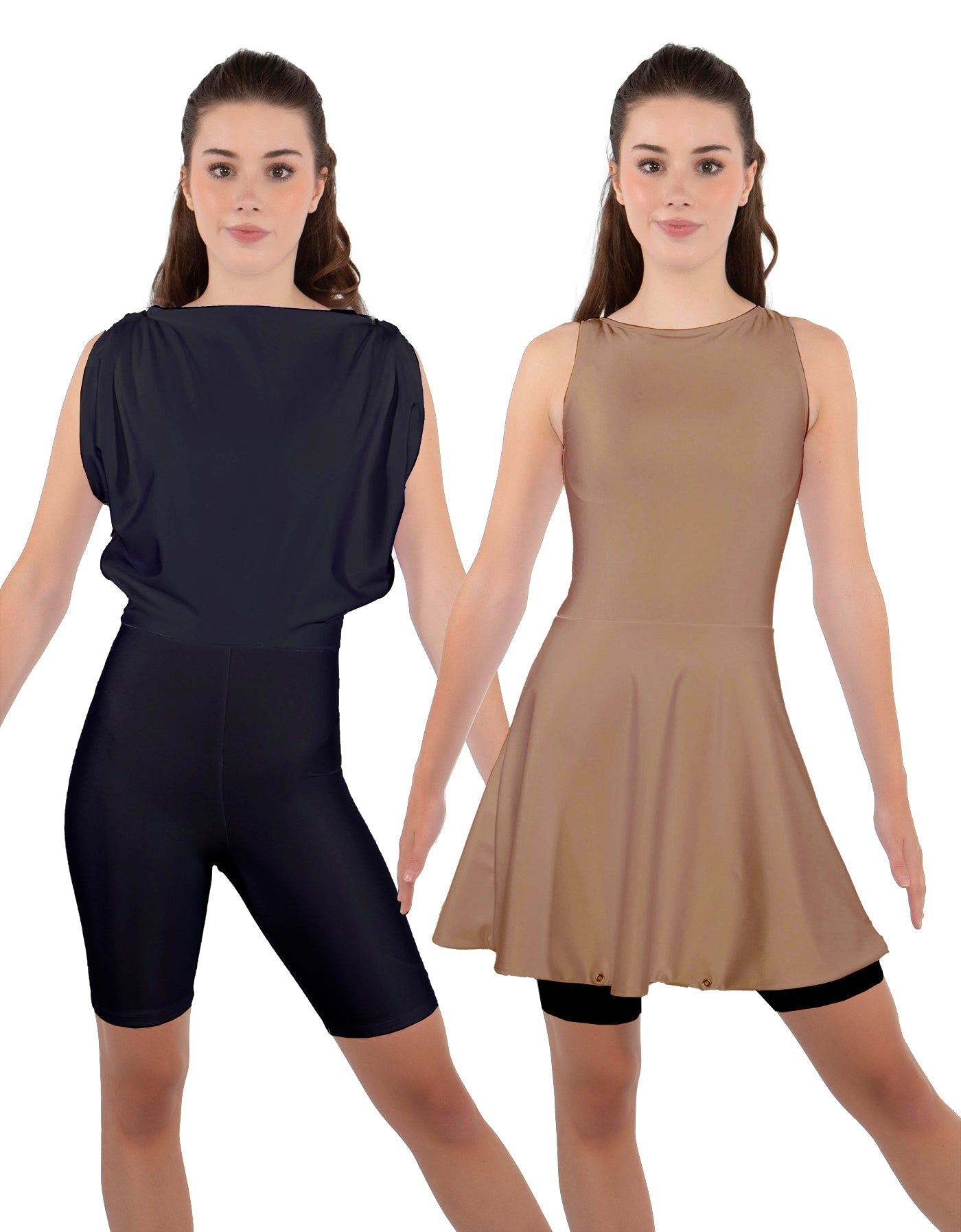 Solid Lycra Convertible Dress Tank Bikeshort