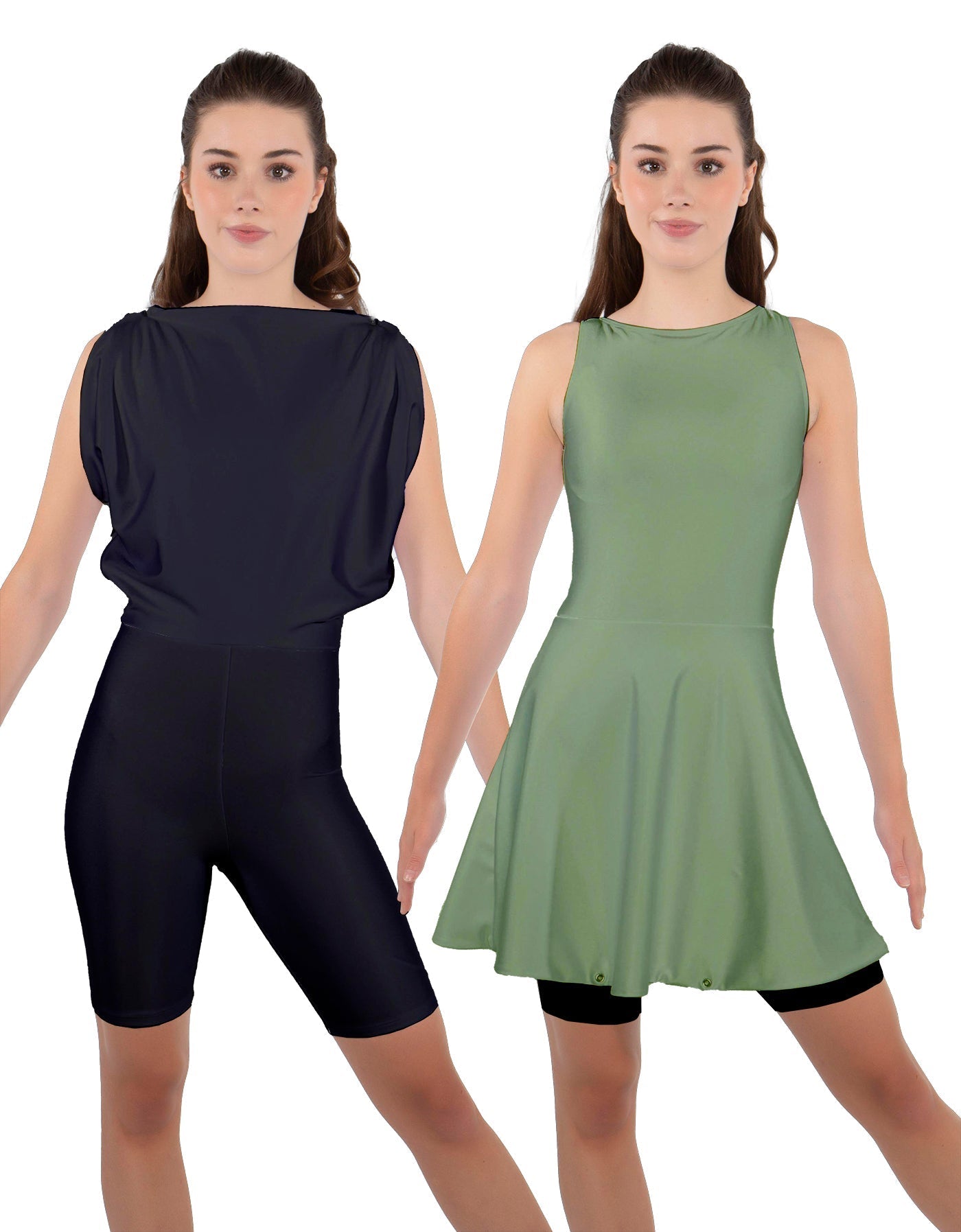Solid Lycra Convertible Dress Tank Bikeshort