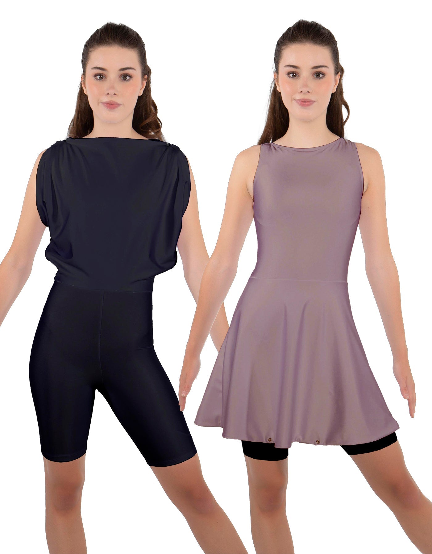 Solid Lycra Convertible Dress Tank Bikeshort