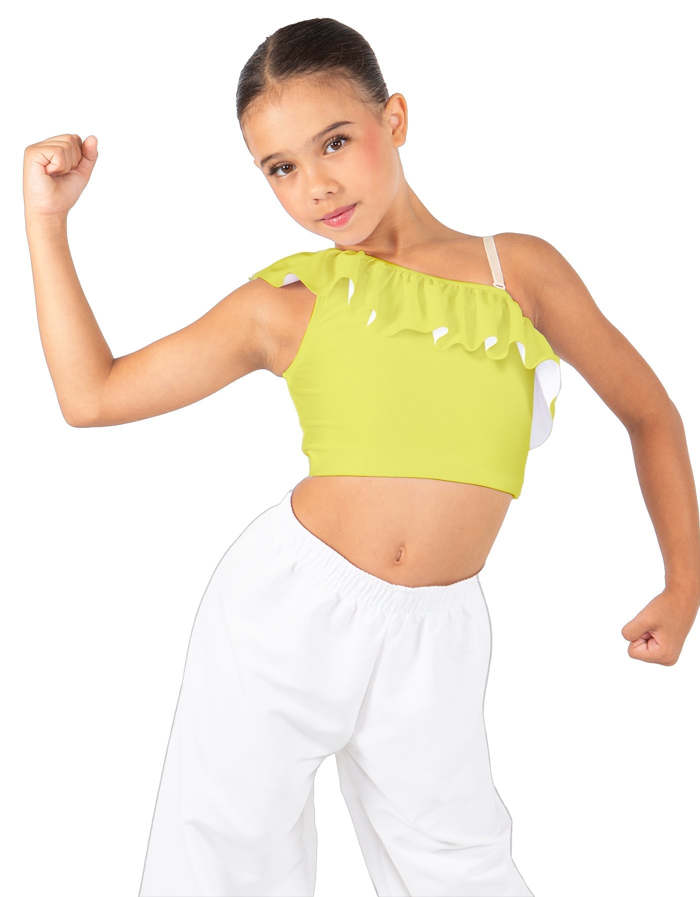 Solid Lycra One Shoulder Crop Top with Ruffle