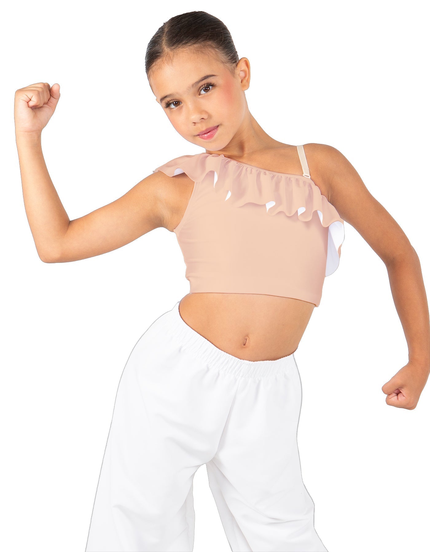 Solid Lycra One Shoulder Crop Top with Ruffle