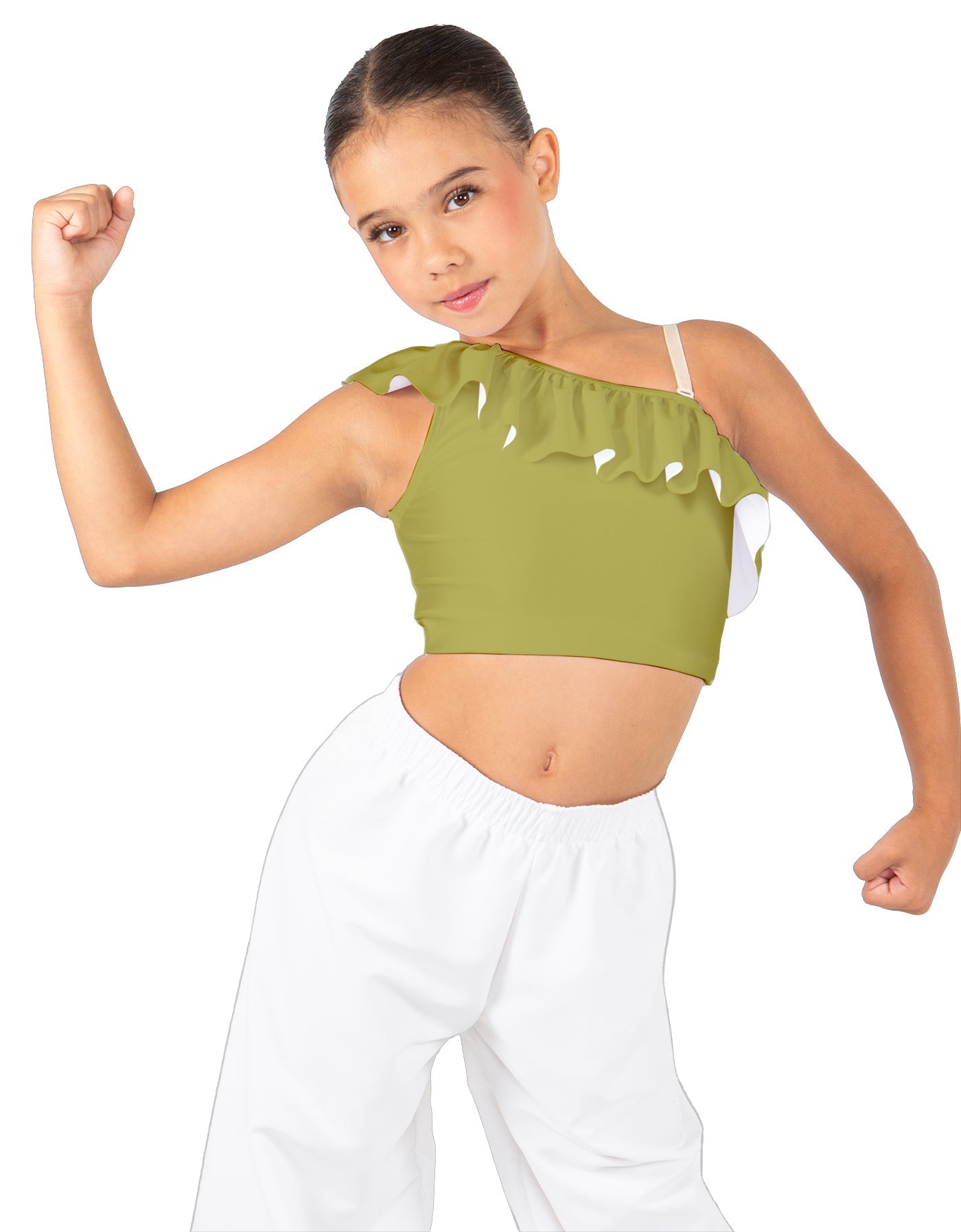 Solid Lycra One Shoulder Crop Top with Ruffle