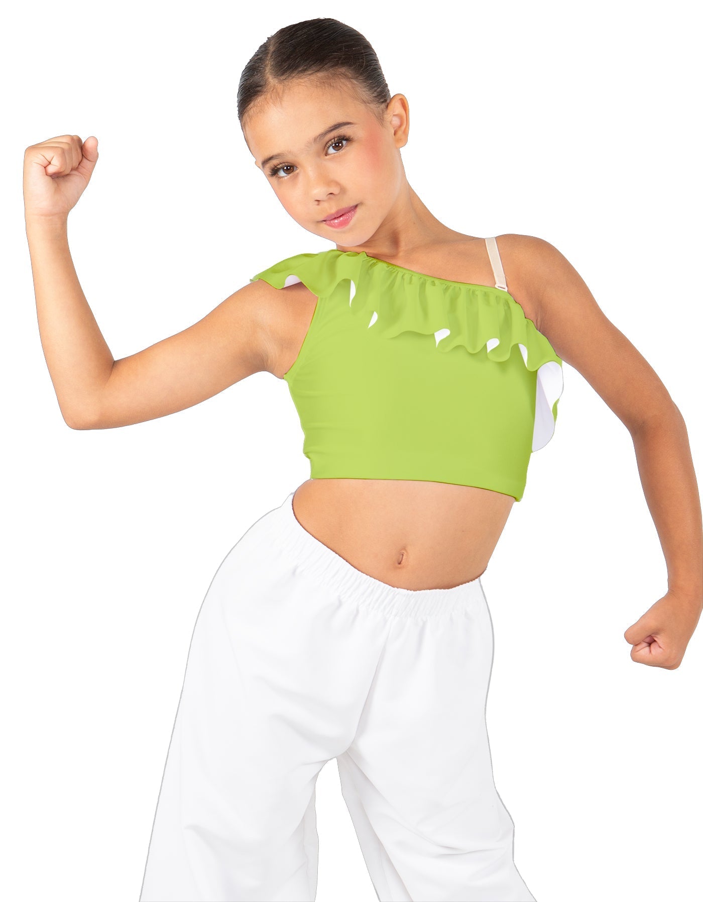 Solid Lycra One Shoulder Crop Top with Ruffle