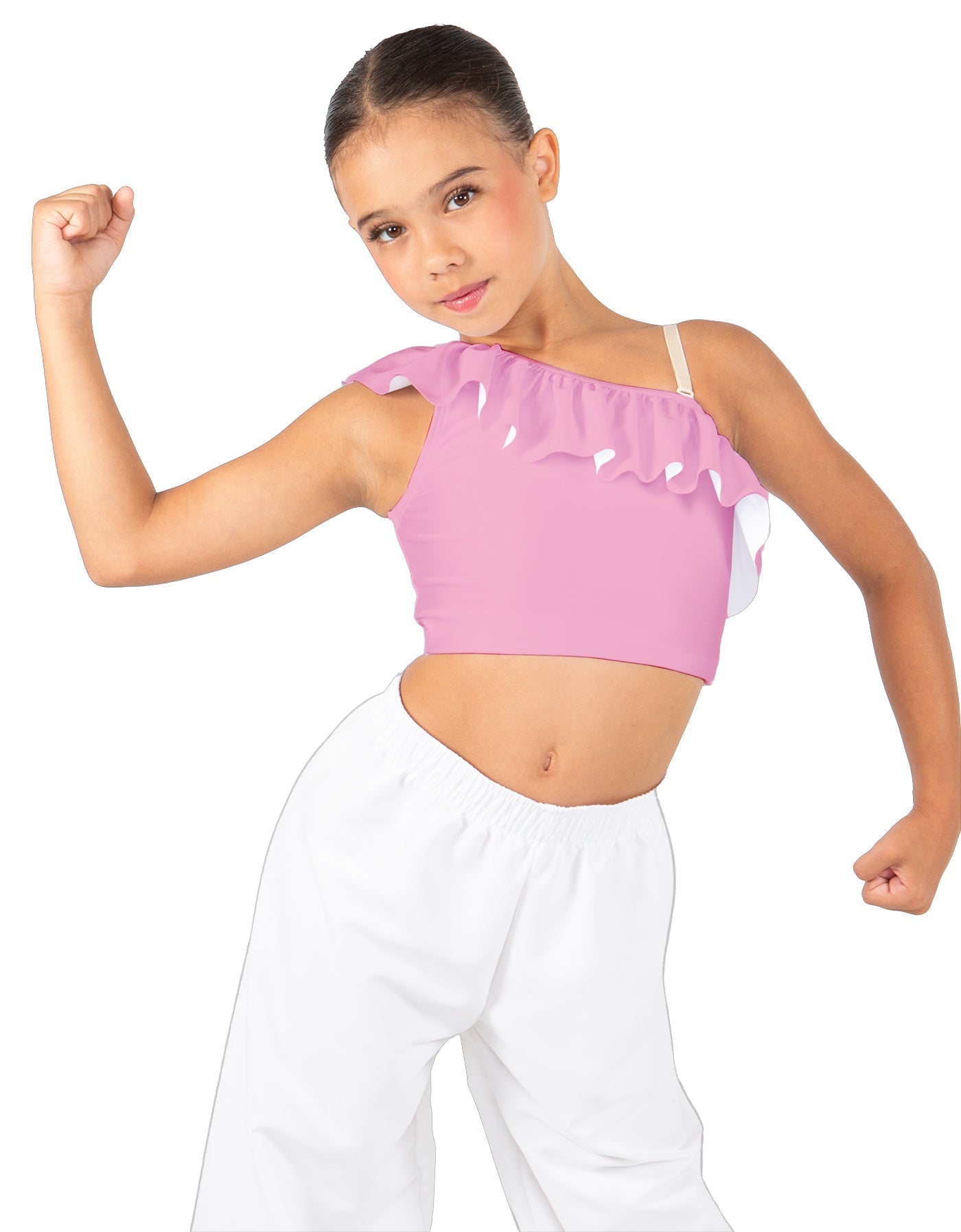 Solid Lycra One Shoulder Crop Top with Ruffle