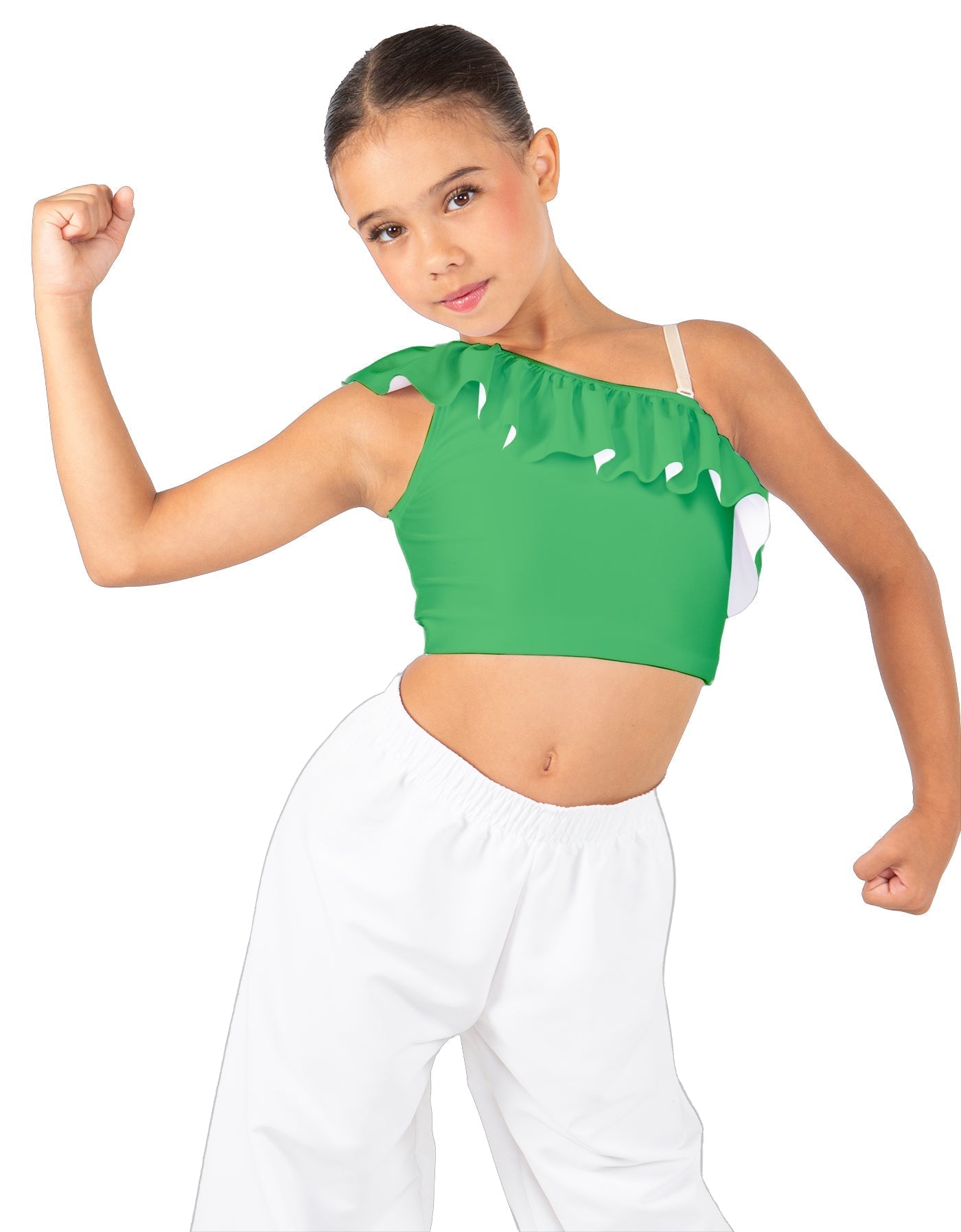 Solid Lycra One Shoulder Crop Top with Ruffle