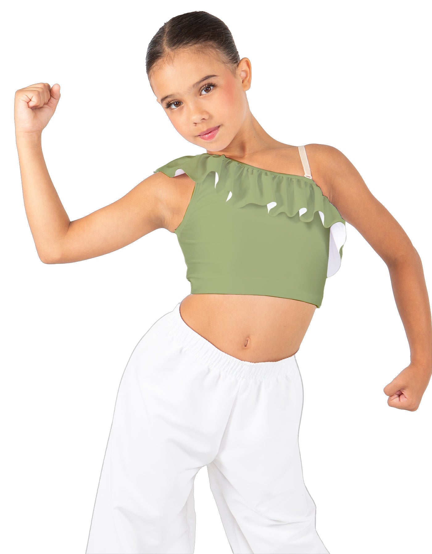 Solid Lycra One Shoulder Crop Top with Ruffle