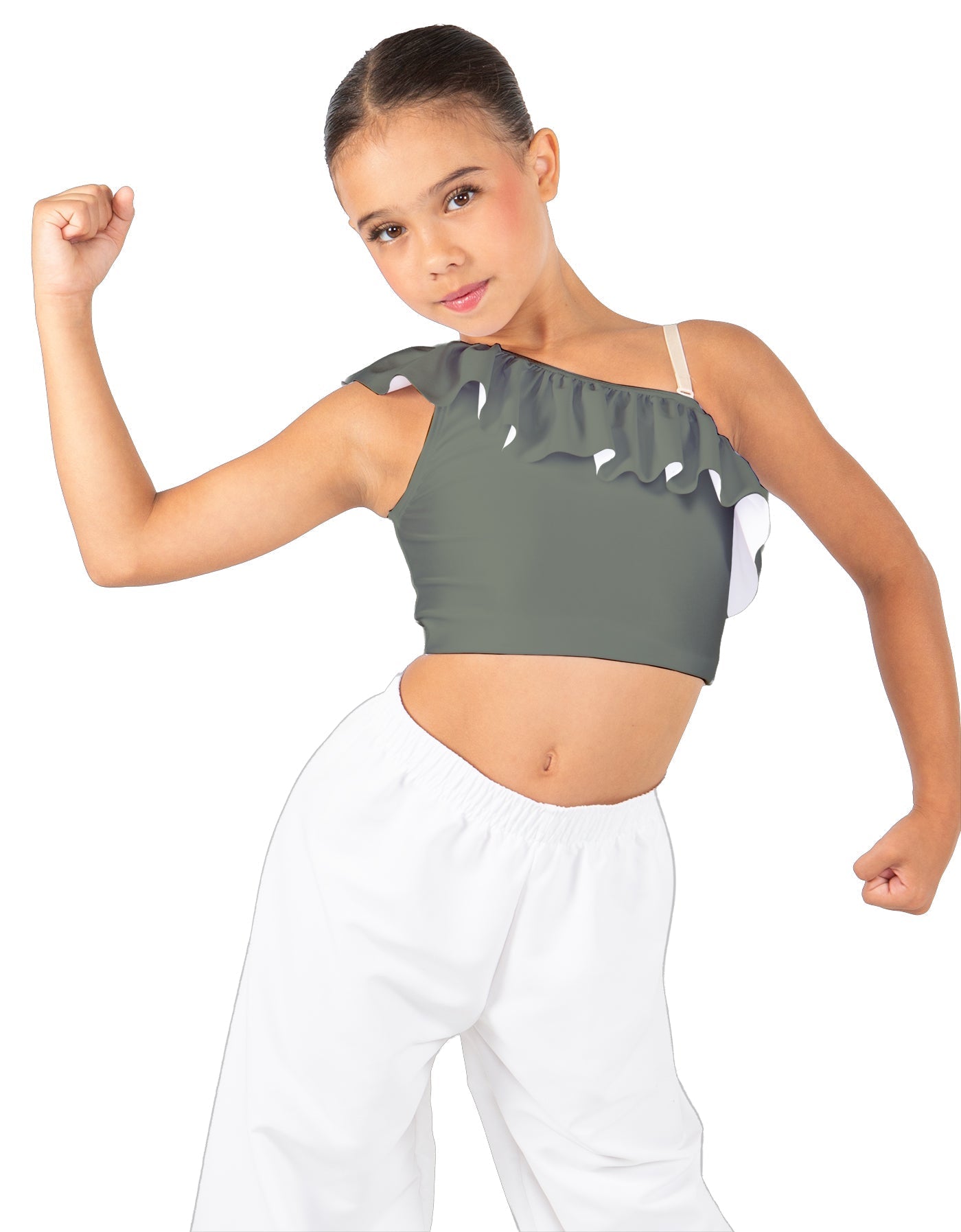 Solid Lycra One Shoulder Crop Top with Ruffle