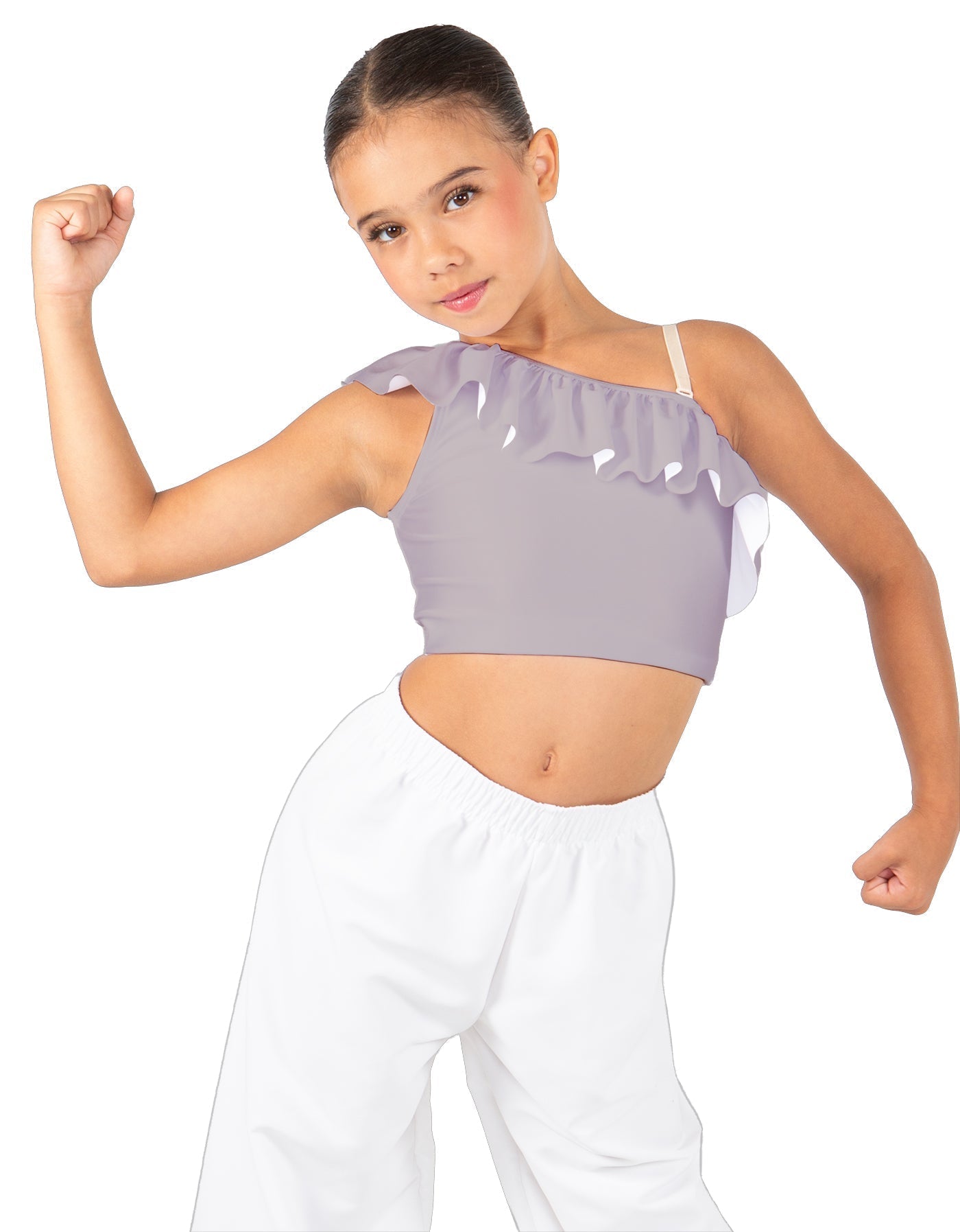 Solid Lycra One Shoulder Crop Top with Ruffle