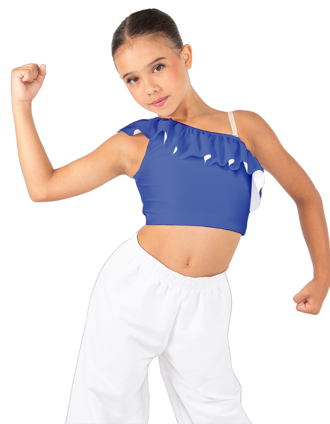 Solid Lycra One Shoulder Crop Top with Ruffle