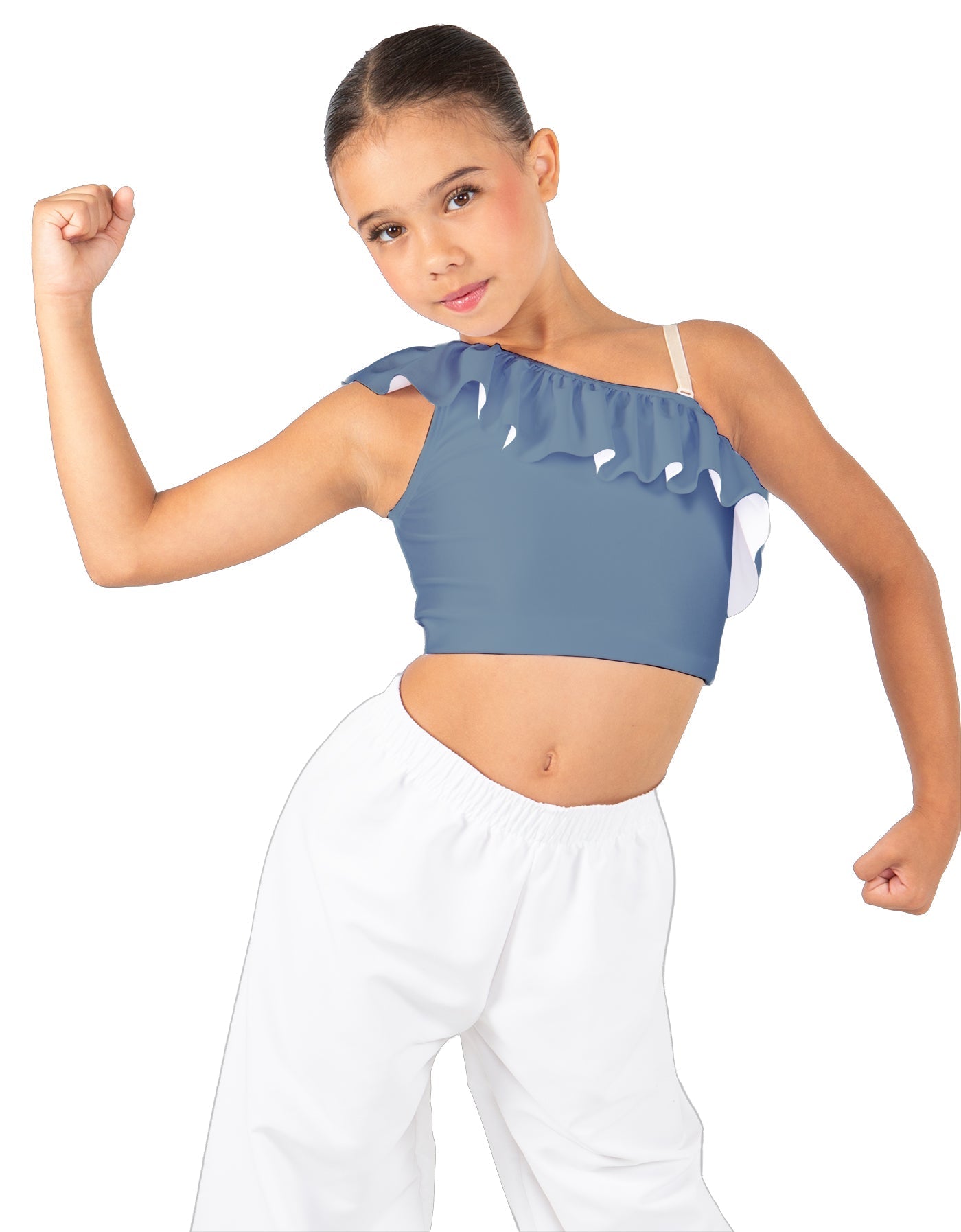 Solid Lycra One Shoulder Crop Top with Ruffle