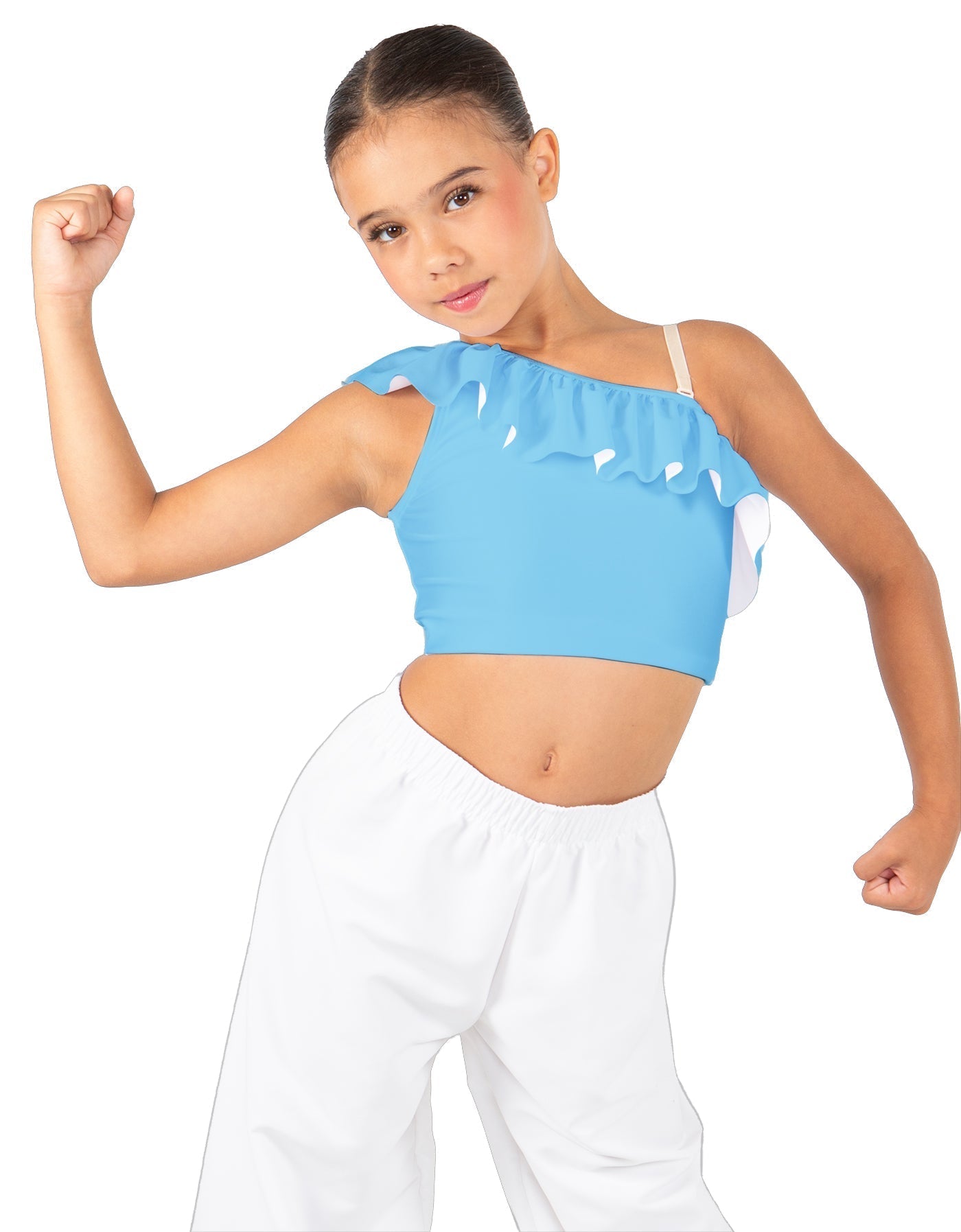 Solid Lycra One Shoulder Crop Top with Ruffle