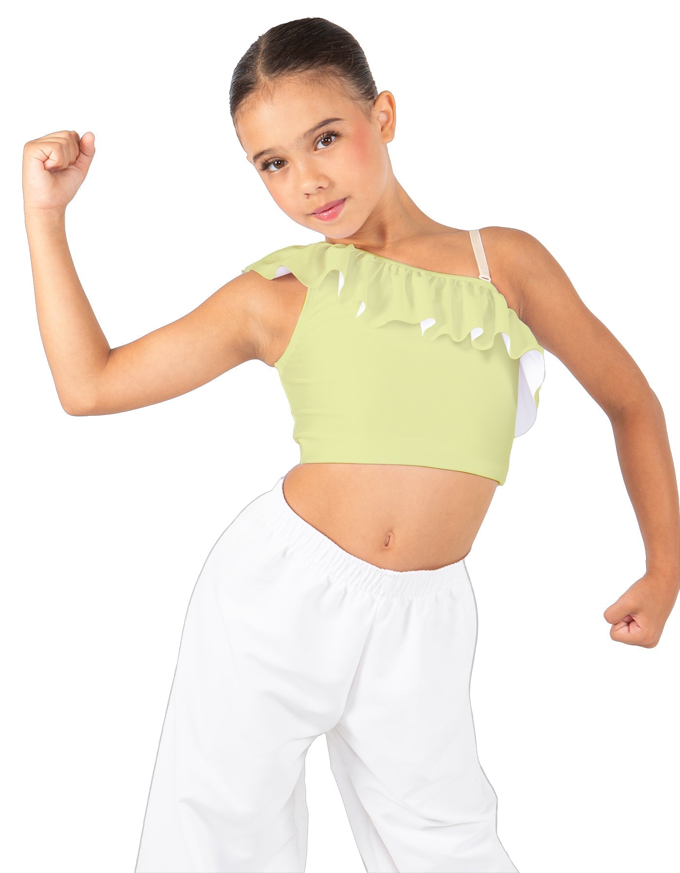 Solid Lycra One Shoulder Crop Top with Ruffle