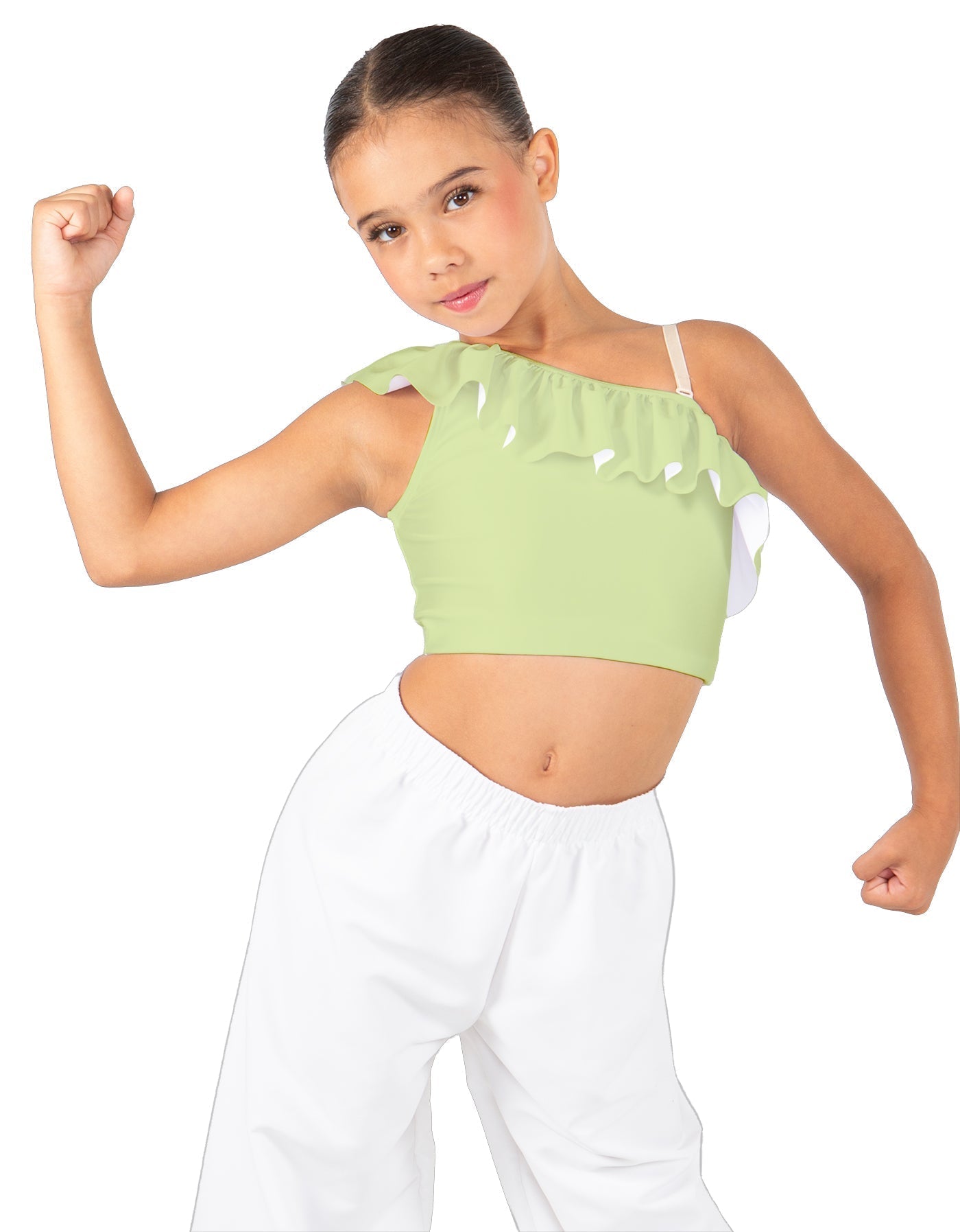 Solid Lycra One Shoulder Crop Top with Ruffle