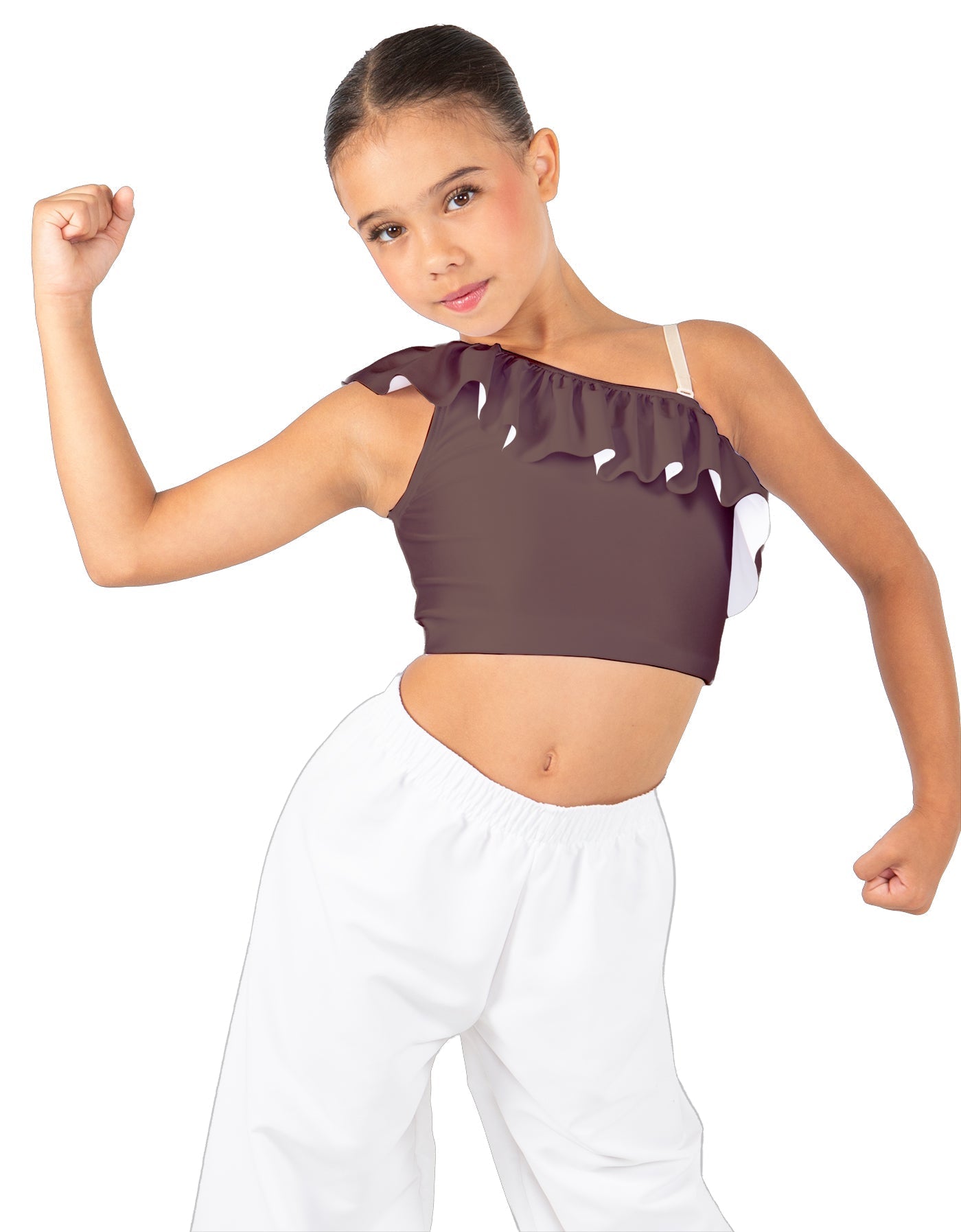 Solid Lycra One Shoulder Crop Top with Ruffle