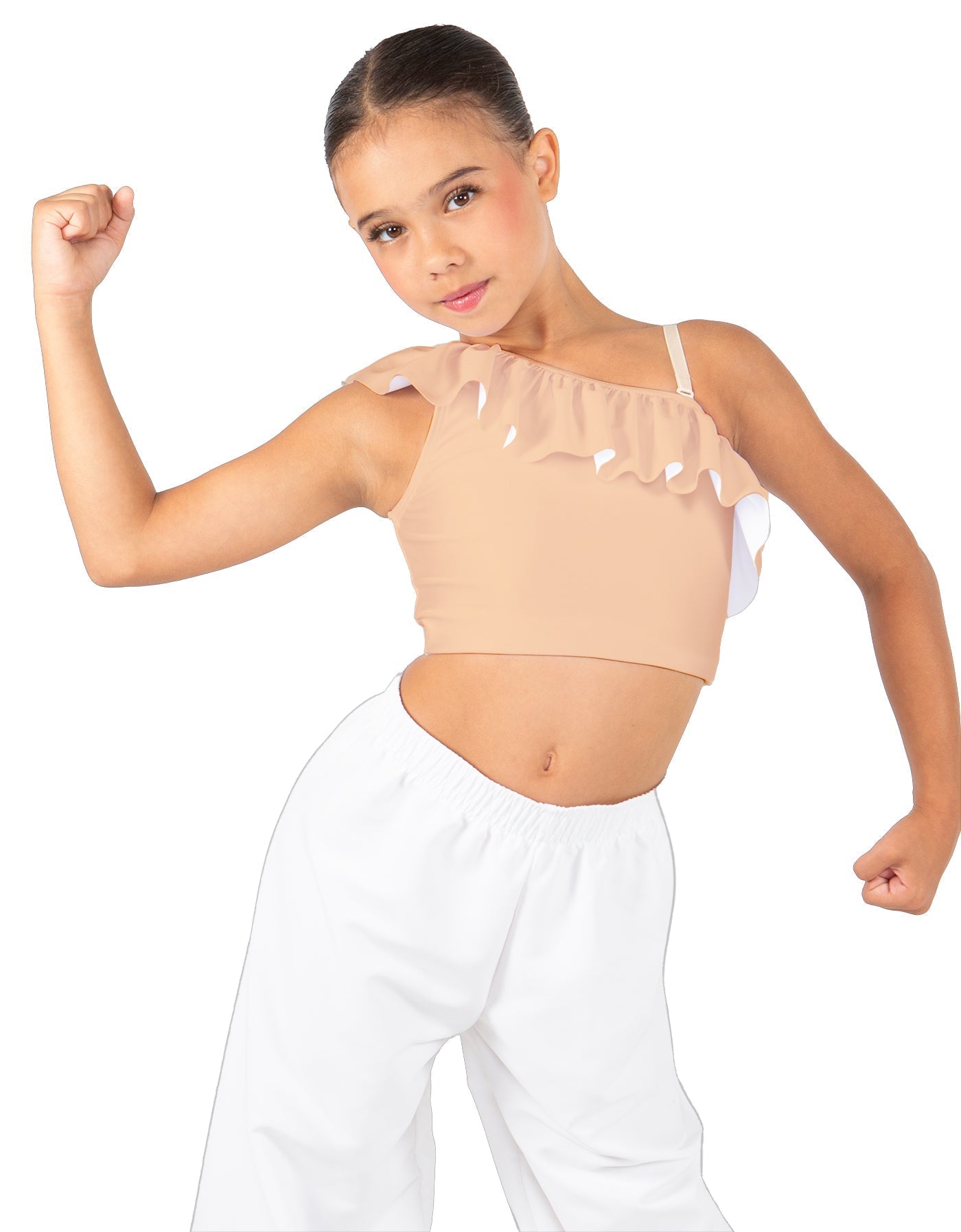 Solid Lycra One Shoulder Crop Top with Ruffle