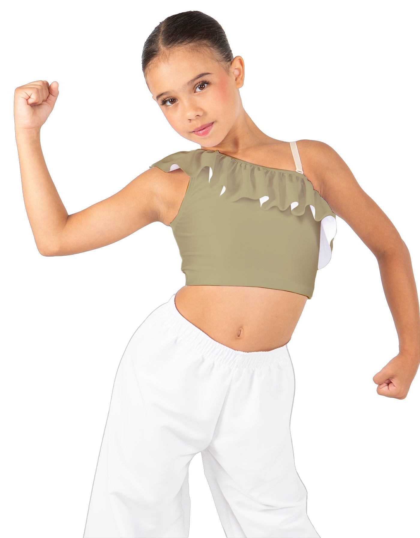 Solid Lycra One Shoulder Crop Top with Ruffle