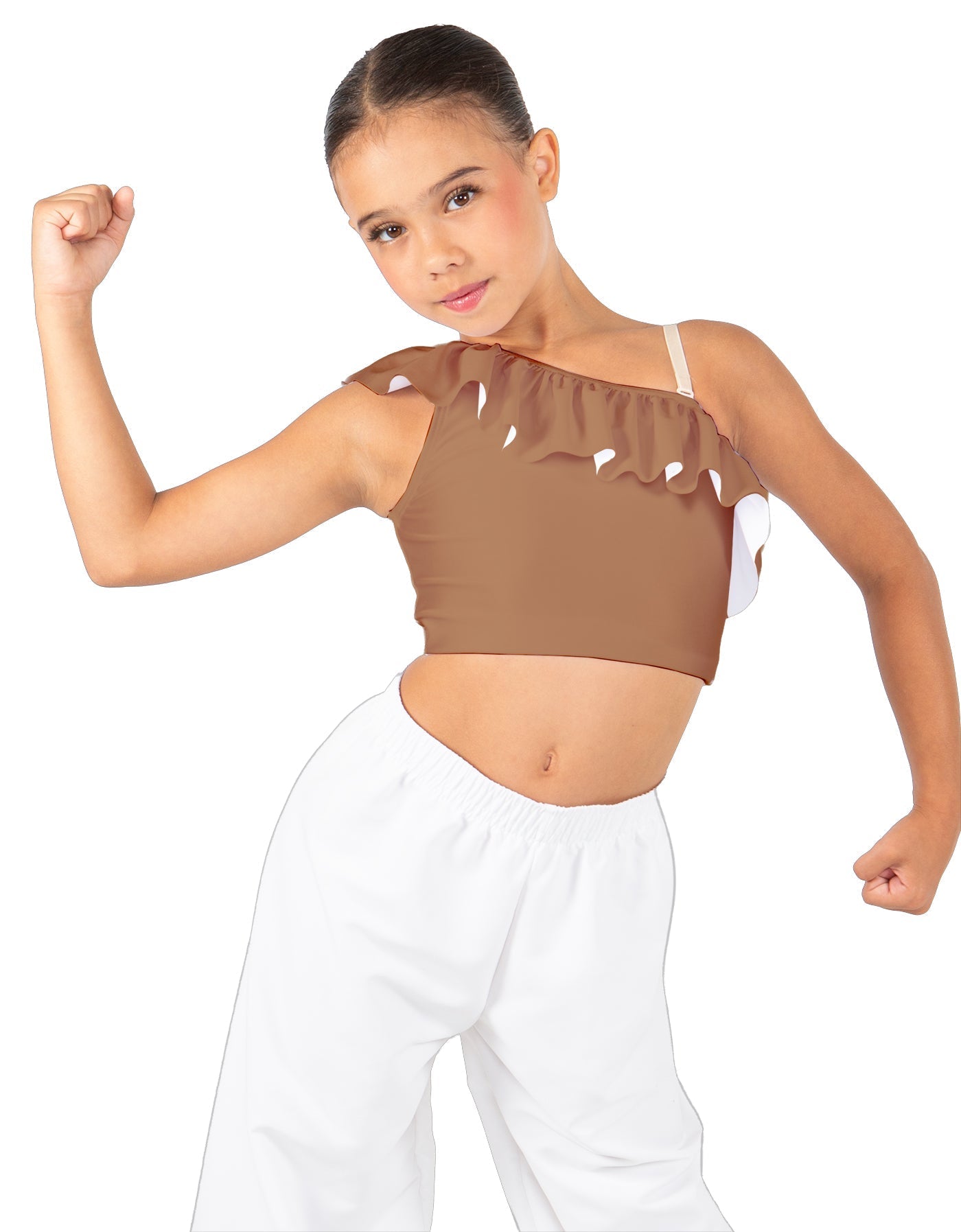 Solid Lycra One Shoulder Crop Top with Ruffle
