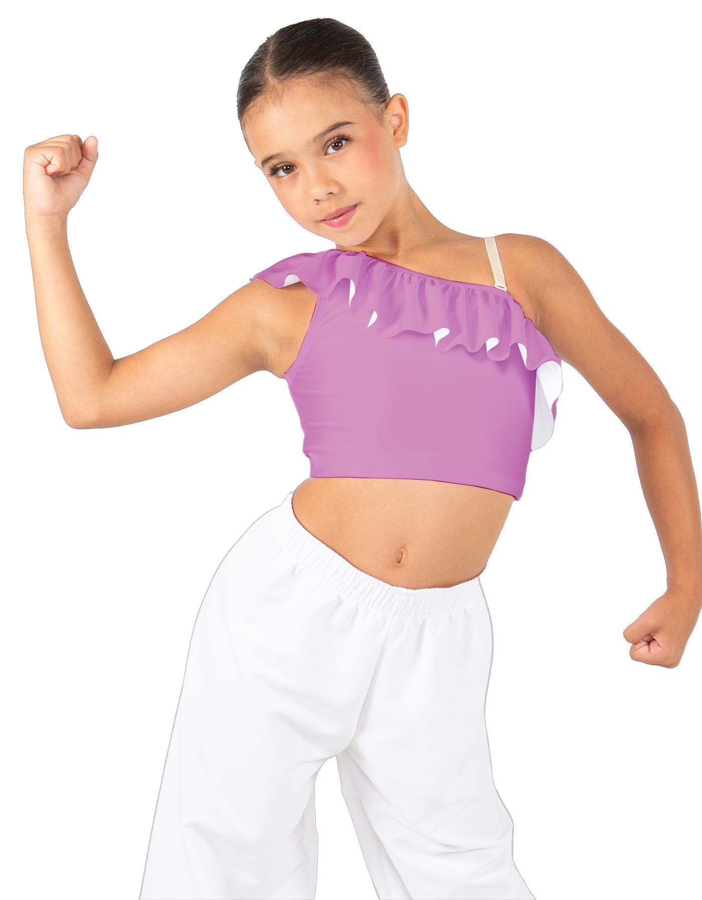 Solid Lycra One Shoulder Crop Top with Ruffle