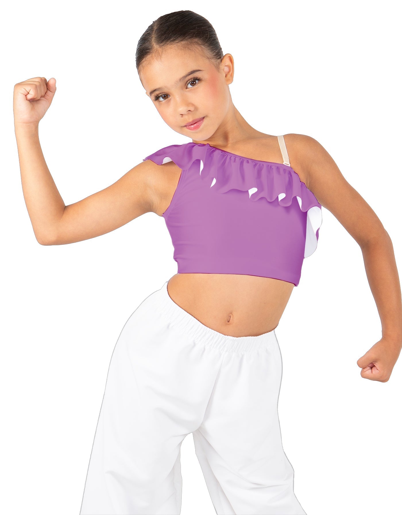 Solid Lycra One Shoulder Crop Top with Ruffle