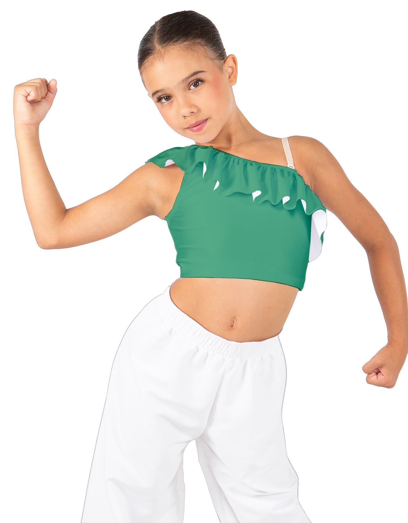 Solid Lycra One Shoulder Crop Top with Ruffle