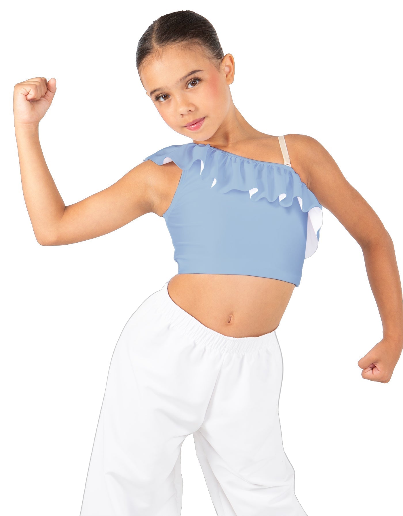 Solid Lycra One Shoulder Crop Top with Ruffle