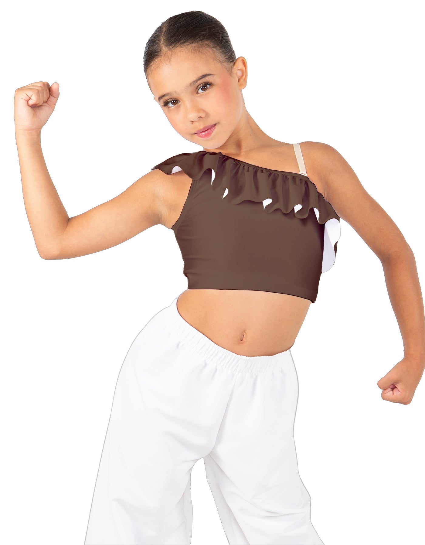 Solid Lycra One Shoulder Crop Top with Ruffle